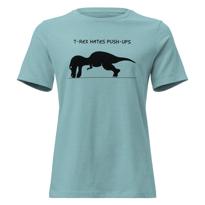 Graphic of a t-rex trying to do a push up with the text T-Rex Hates Push-Ups